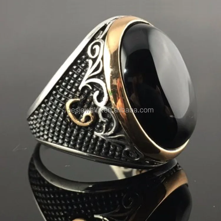 925 пробы серебряный черный оникс эллипс камень мужское кольцо