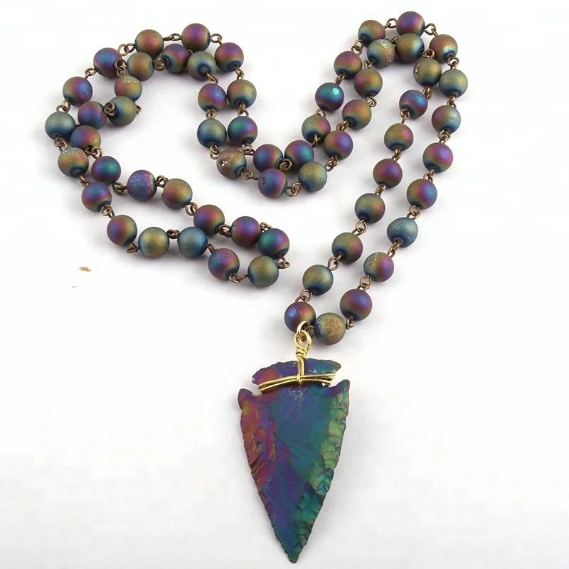 Rosary Chain Necklace Natural Agate Druzy Necklace Stone Arrowhead Pendant Necklaces, Multi
Rosary Chain Necklace Natural Agate Druzy Necklace Stone Arrowhead Pendant Necklaces, Multi