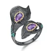 Abiding Wholesale Natural Amethyst Gemstone Flower Fashion Open Ring Jewelry Ring for Women