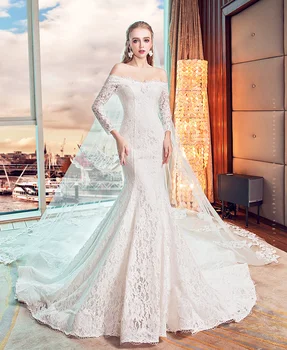 2017 Flat Shoulder Slimming Fish Tail Long Wedding Dresses