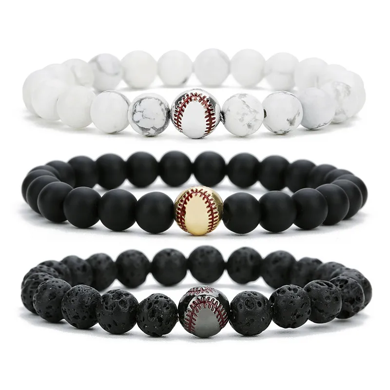 Customizable products 8mm Natural Stone Beads Bracelet For Men Women Black White Color Elastic Rope Baseball Charm Bracelets, Black,silver,gold
Customizable products 8mm Natural Stone Beads Bracelet For Men Women Black White Color Elastic Rope Baseball Charm Bracelets, Black,silver,gold