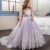 

Boutique Wholesale Kids Gown Girls Purple Dress Wedding Party Ball Gown Children Sleeveless Lace Tulle Bridesmaid Gown Dresses