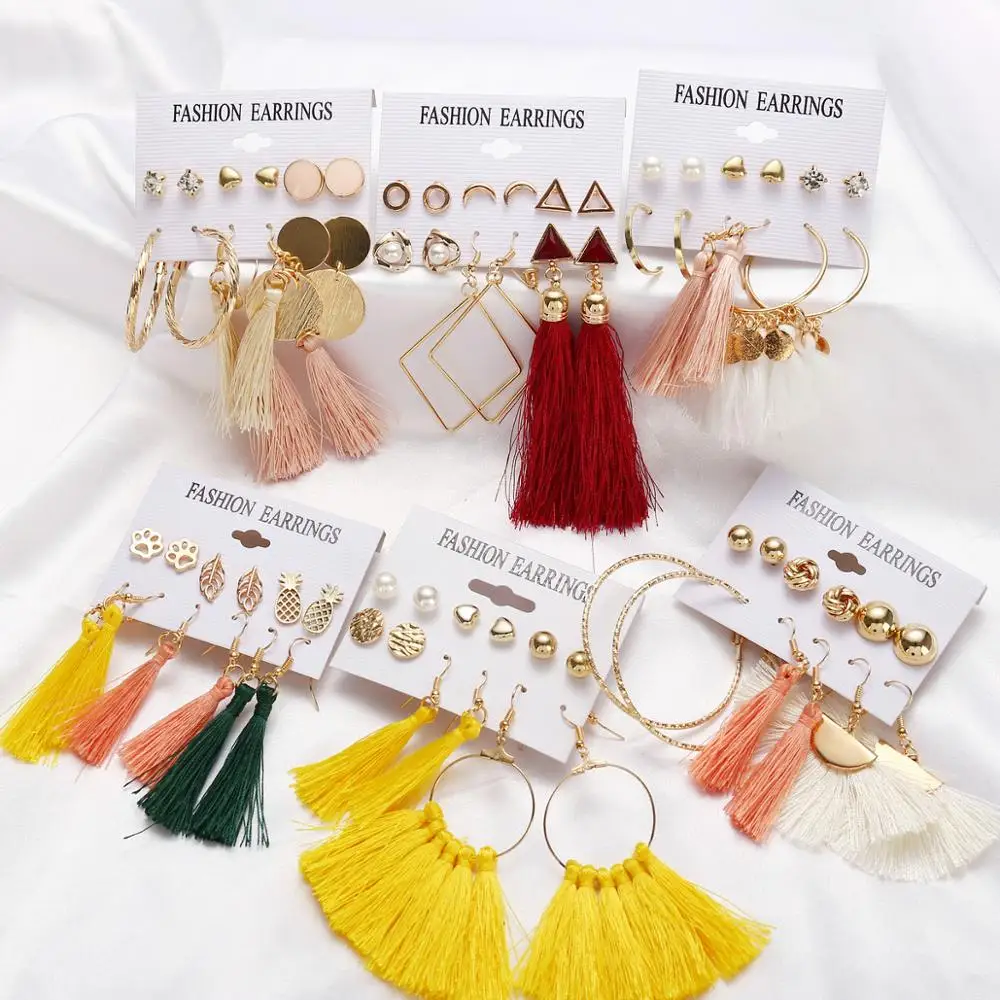 2019 New trendy sets jewelry gold plated earrings stud and hoop earrings set with tassel for women girls, As picture
2019 New trendy sets jewelry gold plated earrings stud and hoop earrings set with tassel for women girls, As picture