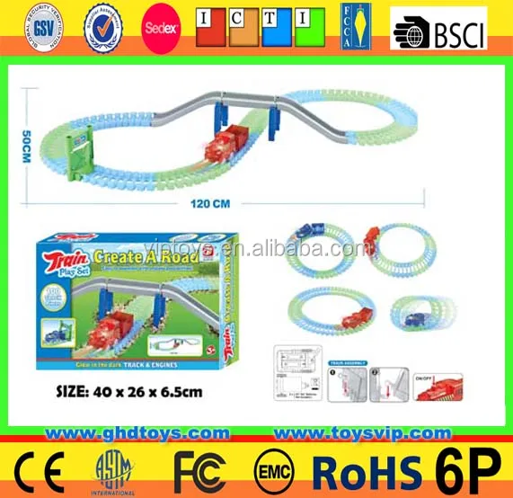 glow in the dark flexile ABS snap race track with LED light car