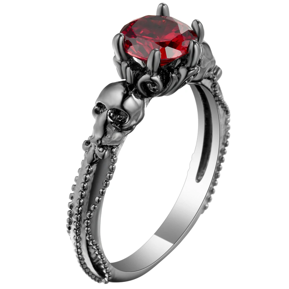 2018 wedding rings simple skull black gold plating red zircon ring single gem men/women engagement rings Online wholesale, Picture
2018 wedding rings simple skull black gold plating red zircon ring single gem men/women engagement rings Online wholesale, Picture