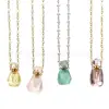 ANDE-B1005 Perfume Bottle Necklace Faceted Natural Gemstone Crystal Essential Oil Pendant Charm with Rosary Chain