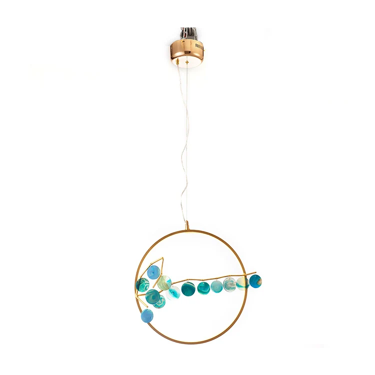 Modern Design home decor agate coffee shop green Aluminum LED round chandeliers