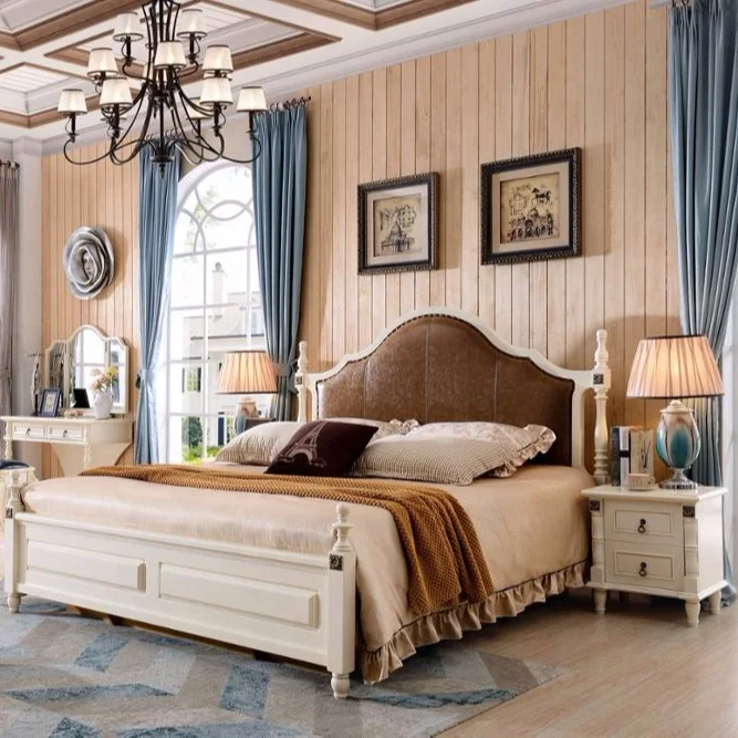 Antique king luxury furniture bedroom uses solid wood and MDF to complete the home furniture set comforter bed set