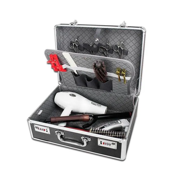 Barber tool box beauty salons hair stylist makeup train case with coded lock, Black sliver
Barber tool box beauty salons hair stylist makeup train case with coded lock, Black sliver