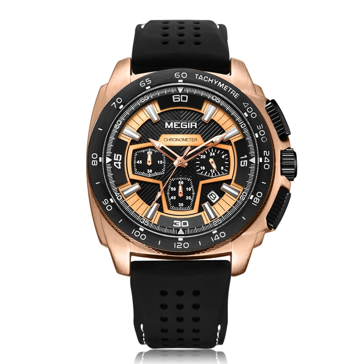 

MEGIR 2056 Fashion Sport Watches Men 3 Working Sub-dials Silicone Strap Quartz Wrist Watches for Male Calendar Clock