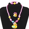 Hot 3pc/Set Baby Girls Colorful Pearl Beads Cute Yellow Duck & Butterfly Necklace Bracelets Kids Children Jewelry Set Gift