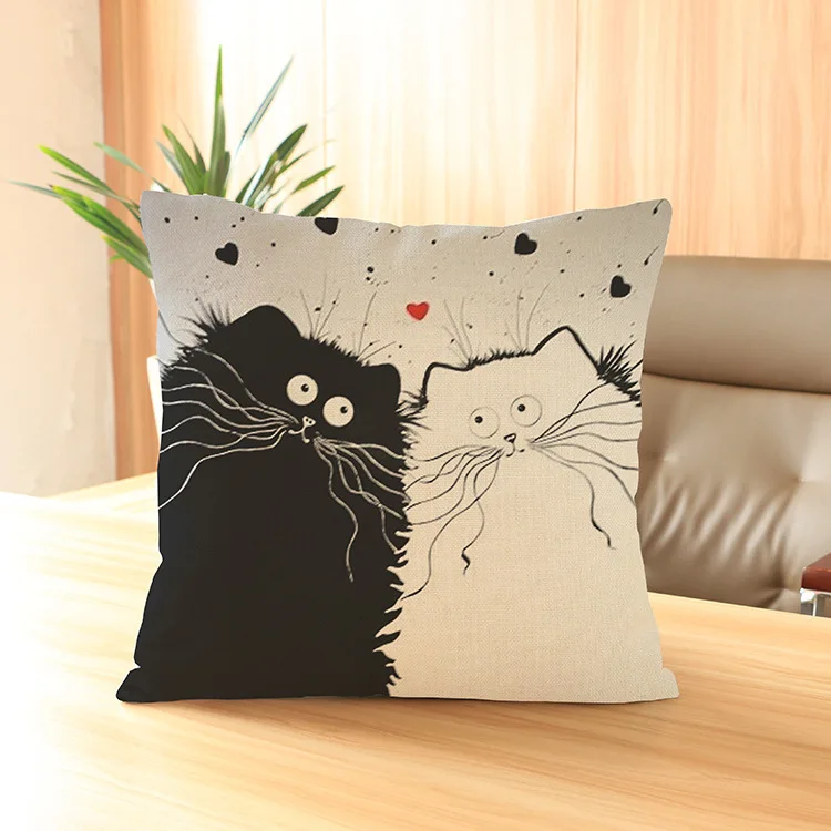Lovely White and Black Cat Printed Couple Throw pillow cushion Massage pillow