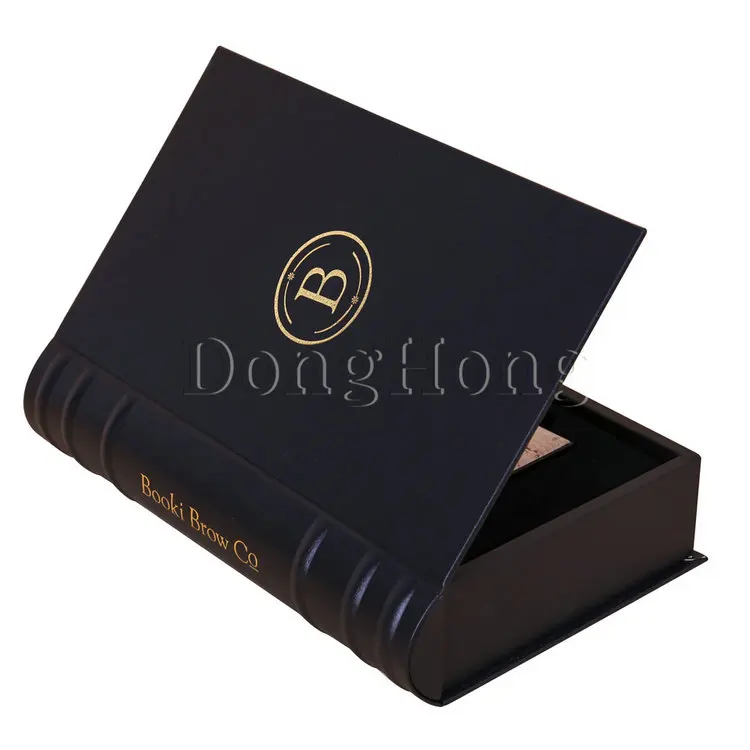 Black gold foil book shape style gift packaging box luxury
