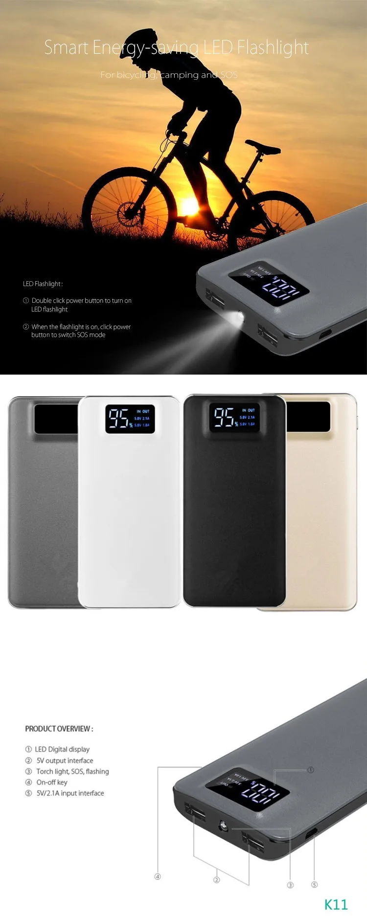 High quality Led digital display power bank 20000mah double USB back up battery for mobile phone - ANKUX.COM