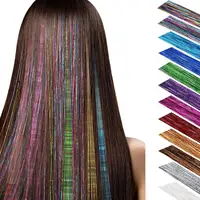 

Hair Tinsel Strands 47 Inches Shiny Hair Tinsel Highlights Glitter Hair Extensions Bling Straight Hairpieces Party Supplies