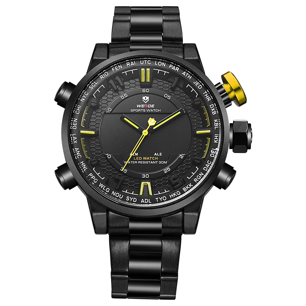

WEIDE WH6402B-3C Men Stainless Steel Japan Movt Quartz Watch LED Digital Sport OEM Manufacturer Promotional Watch
