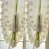 Hot selling embroidered fabric short curtain linen sheer curtain