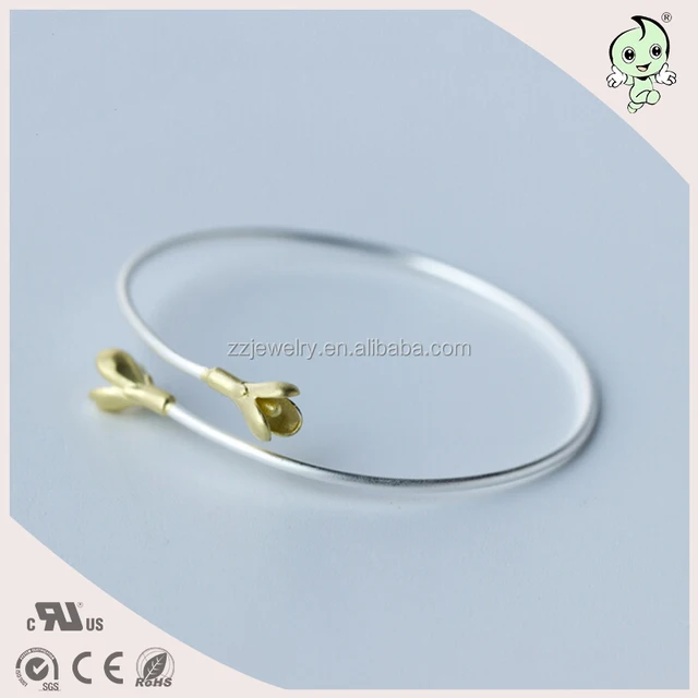 yellow flower adorn thin bangle ladies" 925 sterling silver