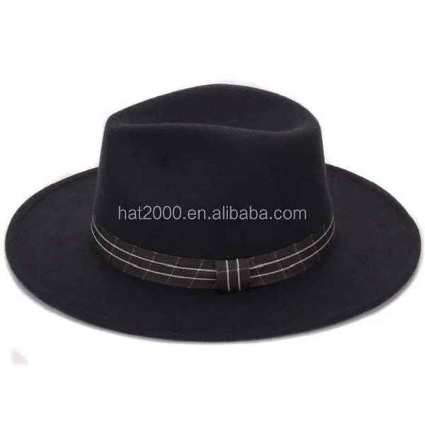 Factory Provide Directly Strips Ribbon Fedora Black Wool Panama Hat