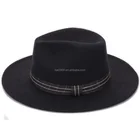 Factory Provide Directly Strips Ribbon Fedora Black Wool Panama Hat