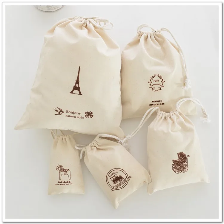 with drawstring  material cotton /jute/burlap/jute usage wedding