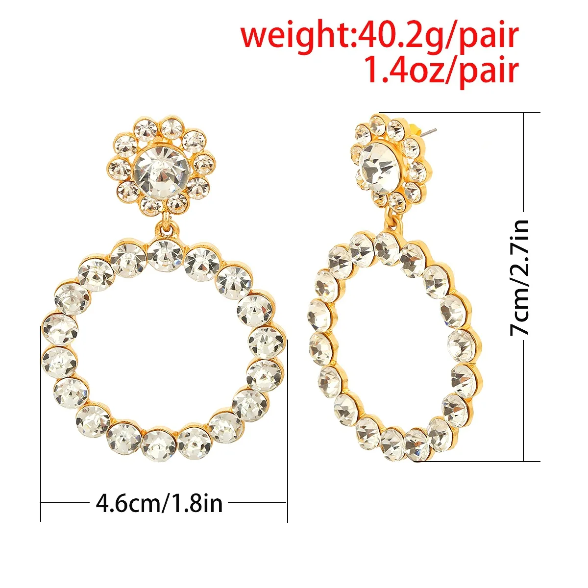 yiwu futian market newest big circle full diamonds crystal baroque earring accessories women jewelry