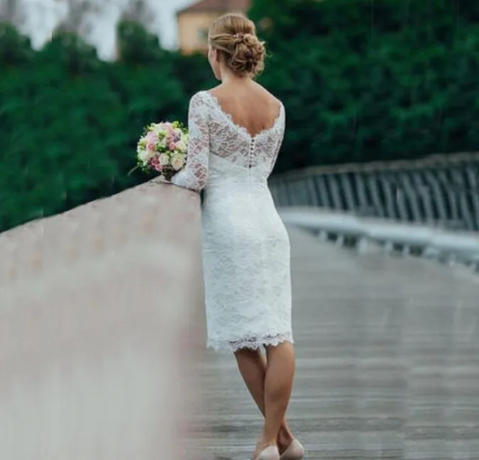 Casual Informal Knee Length Short Lace Wedding Dresses Bridal Gowns with Long Sleeves, Ivory
Casual Informal Knee Length Short Lace Wedding Dresses Bridal Gowns with Long Sleeves, Ivory