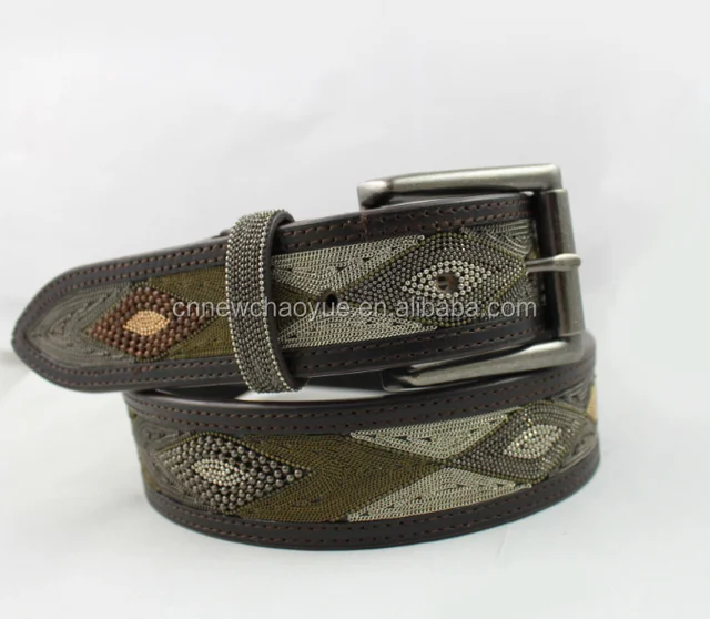 beads belt buckle leather