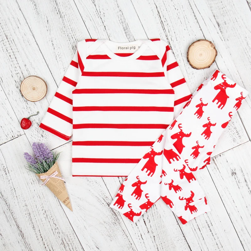 Newborn Baby Boys Clothes Set 2Pcs Christmas Striped T-shirt Top +Deer Pants Autumn Long Sleeve Outfits Girls Clothing Suits (1)