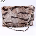 Leopard and Cat Pattern Printed Real Rabbit Fur Shoulder Fashion Women Real Fur Bag
