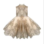 Elegant gold vintage gilded print cute girl party dress