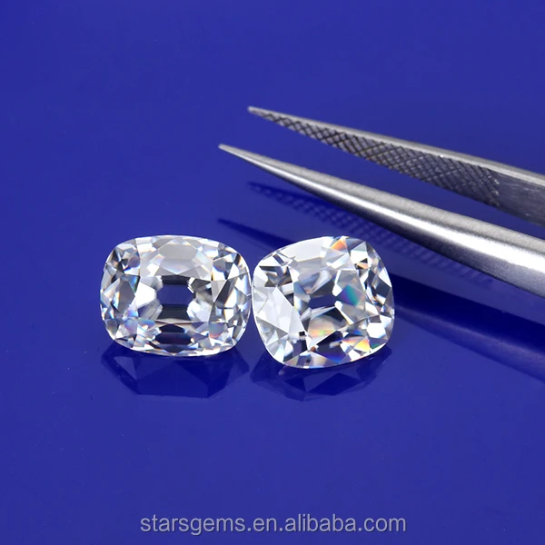 White Antique Cushion Old Mine Cut Synthetic Moissanite Diamond