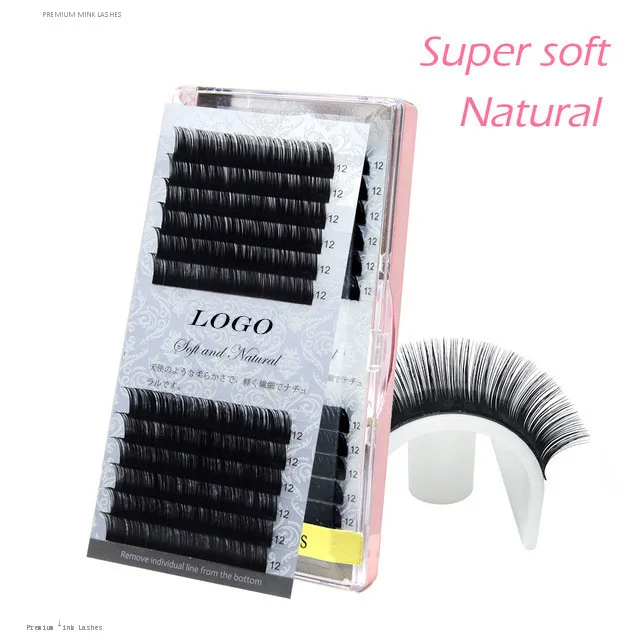 Custom lash tray premium cc curl lash extensions products natural faux mink individual eyelashes, Natural black.
