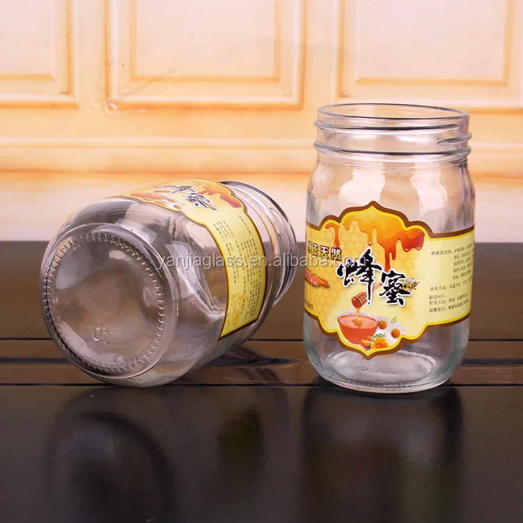 High quality 250ml 350ml 500ml 750ml honey glass mason storage jar with metal lid