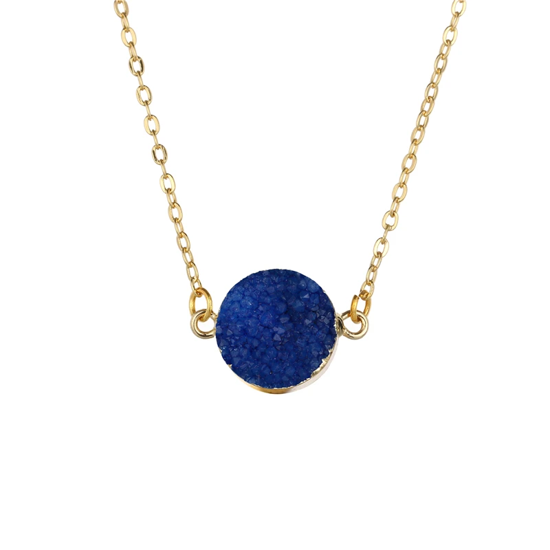Fashion gold plated round shape natural crystal quartz druzy pendant necklace jewellery for women men, 11 colors
Fashion gold plated round shape natural crystal quartz druzy pendant necklace jewellery for women men, 11 colors