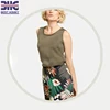 Women's High quality army green knitted modal cotton elastane slim fit sleeveless crew neck tank tops with lace