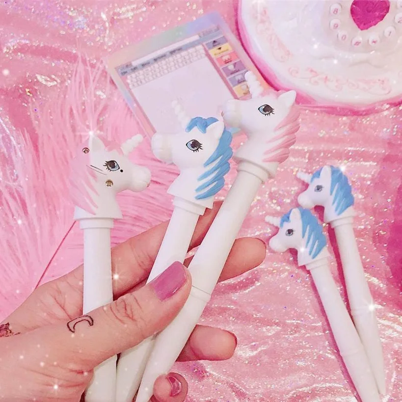 3pcs-lot-Novelty-Cute-Unicorn-Head-Torch-Pen-Flashlight-Sound-Ballpoint-Pen-Office-Student-Supplies-Children
