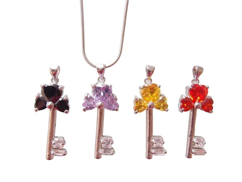 fashion colorful ziron key pendant necklace, christmas necklace