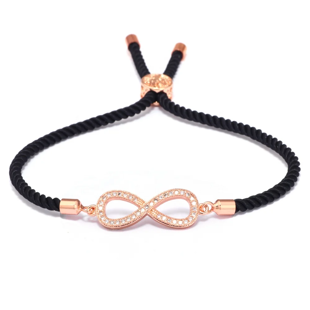 Womens CZ diamonds micro pave copper infinity zirconia charm adjustable rope friendship bracelet, N/a 
Womens CZ diamonds micro pave copper infinity zirconia charm adjustable rope friendship bracelet, N/a