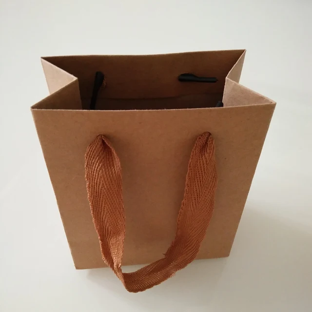 custom brown craft small drawstring mini paper gift bags pack