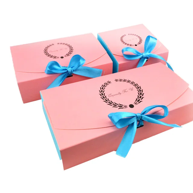 paper box flat pack gift box colorful printed box with ribbon