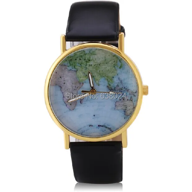 100pcs/lot,Promotion New hot styles leather watches with world map watches,wholesale Unisex alloy fashion wristwatch 4 colors