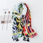 2018 Spring Summer New Style Printed Polyester Scarf With Tassels Scarf For Women