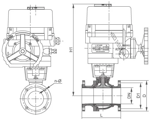 Outline Size Drawing for DN50 Motorized Water Ball Valve with F46 Seat Sealing
