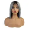 Lace Frontal Brazilian hair 100% virgin human hair wigs Gray Straight Style Wigs