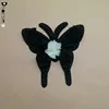 Wholesale 3d black and white flower appliqued beaded butterfly patch