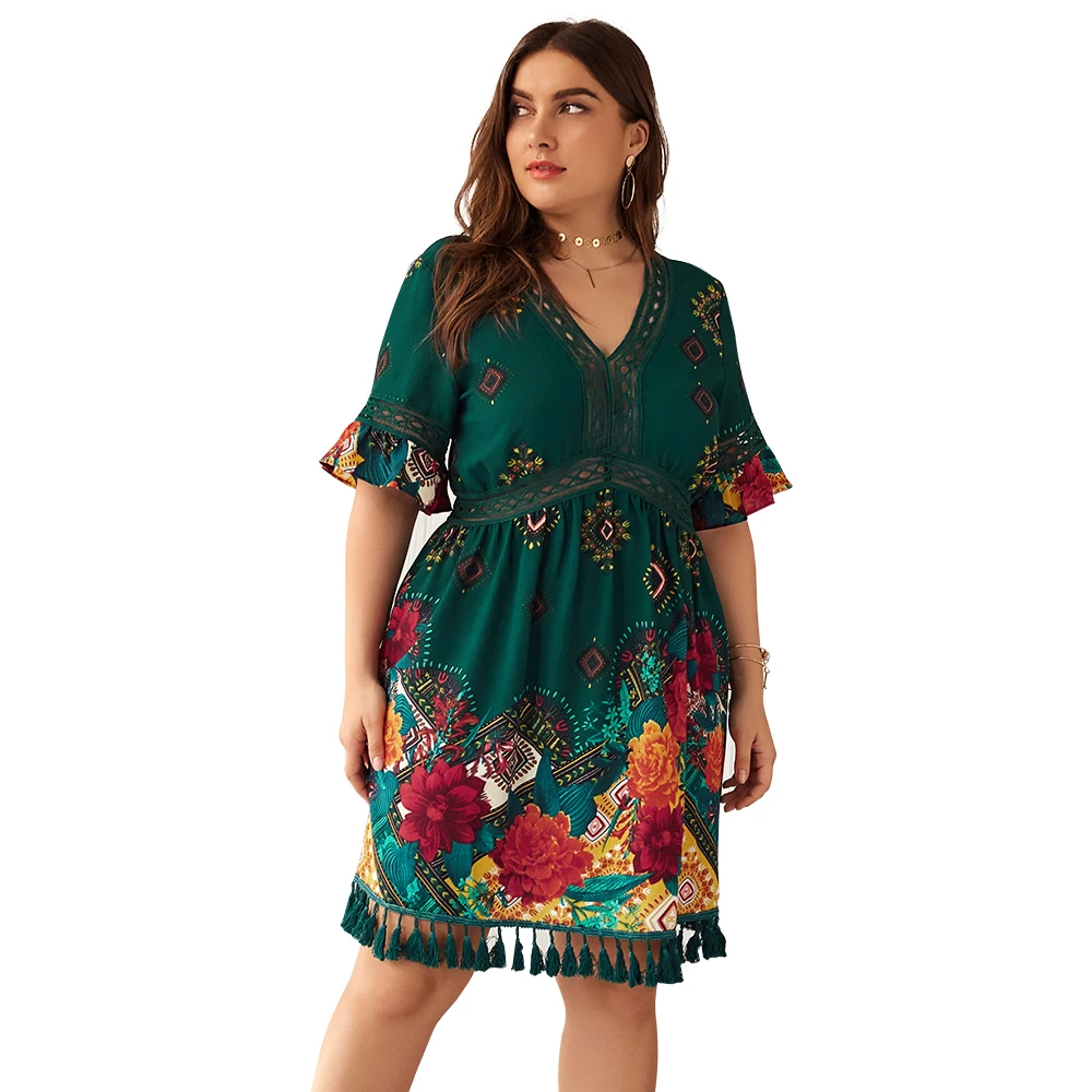 2019 new dress Sexy and unrestrained Short sleeve V-neck lace Party beach skirt Large size Vacation style Bohemian dress, Picture color
2019 new dress Sexy and unrestrained Short sleeve V-neck lace Party beach skirt Large size Vacation style Bohemian dress, Picture color