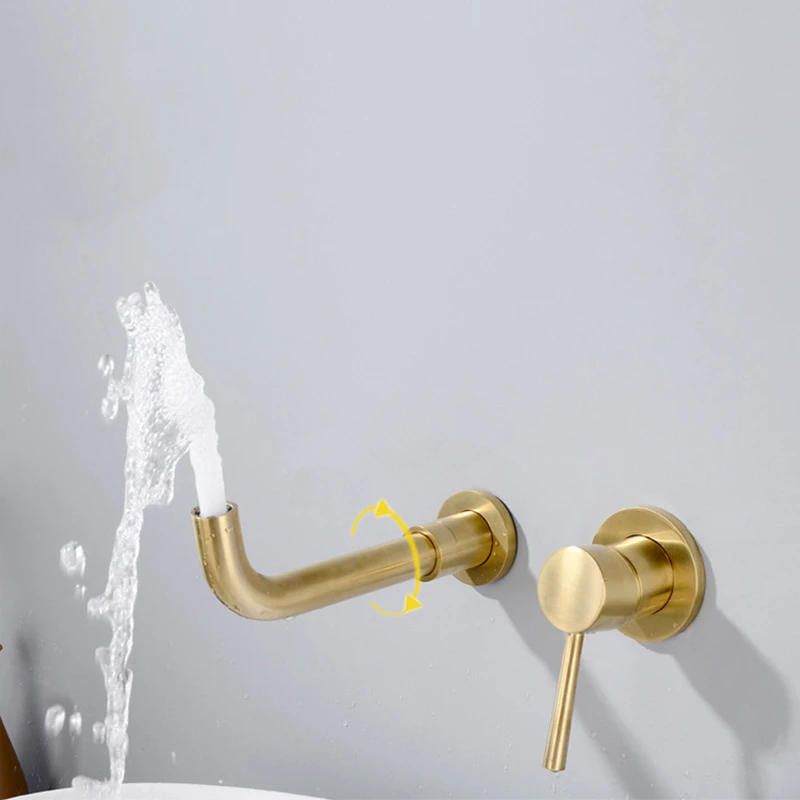 Bathroom Sink Faucet Wall Mounted Brass Brushed gold  Mixer Tap for Bathroom Sink Usage