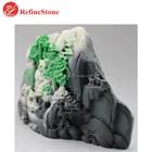 handmade landscape green jade statue,large carved Myanmar jade tree and mountain caving