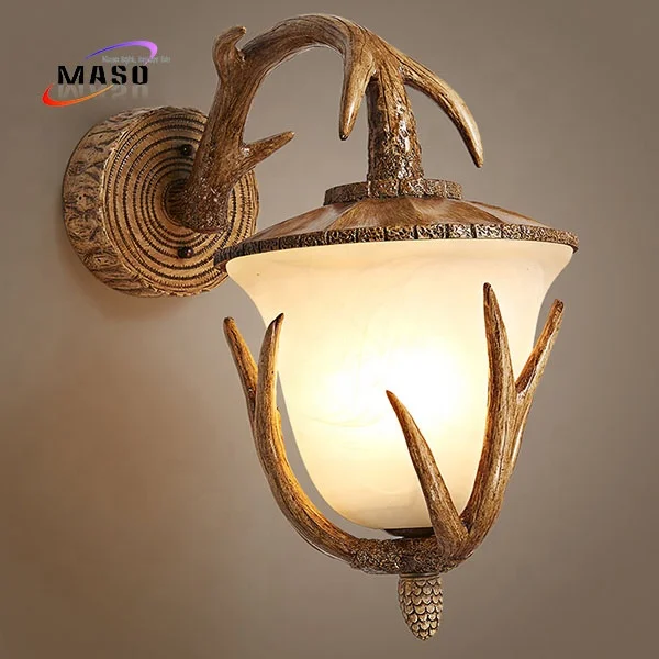 Energiesparende dekorative vintage ländlichen deer horn licht antiken harz holz lampe industrie retro geweih wand lampe für bar hotel